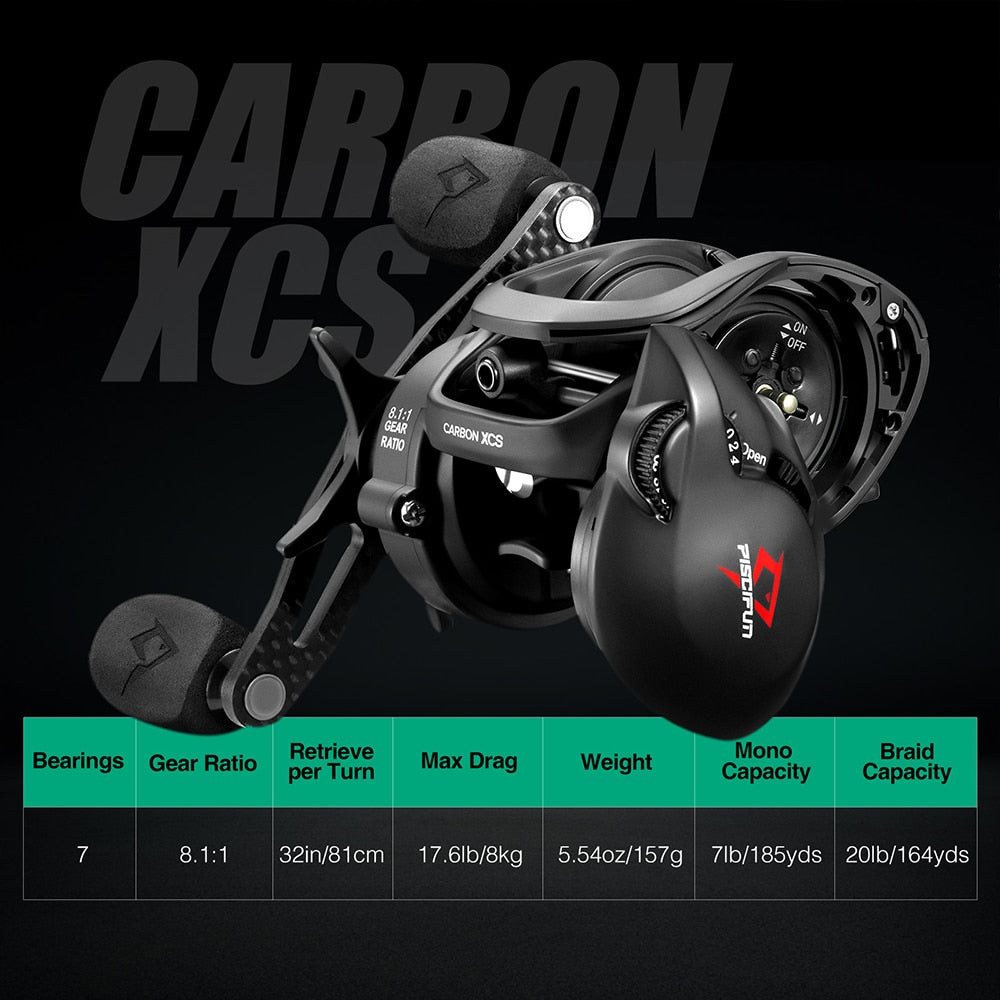 Piscifun Carbon XCS Baitcasting Reel 8KG Max Drag 7+1 Bearings Gear Ratios 8.1:1