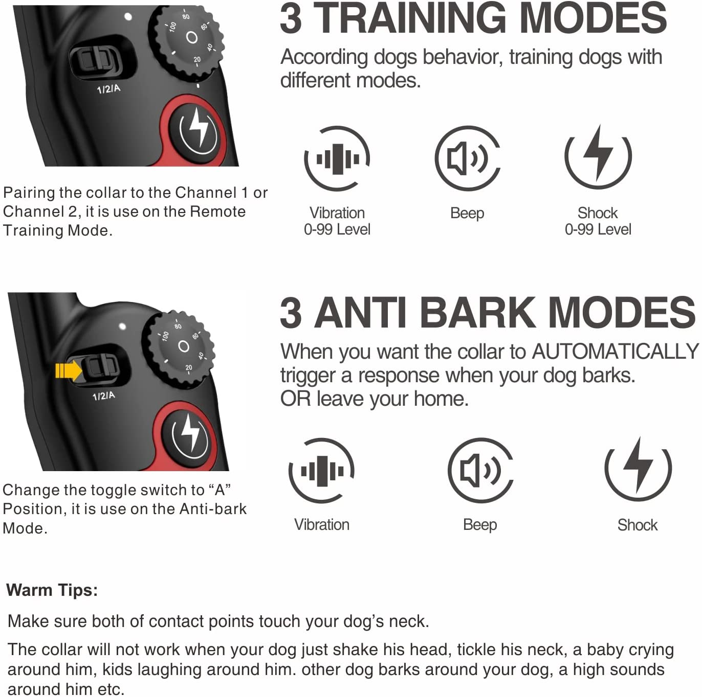 Training Collar With Automatic Anti-Bark and 3 Training Modes