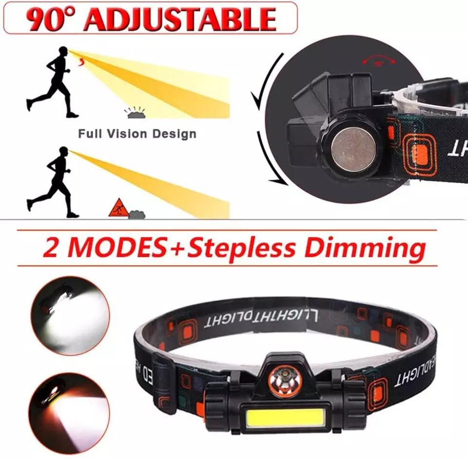 Portable LED Headlamp USB Rechargeable Hunting Headlight Waterproof Head Torch with Tail Magnetic