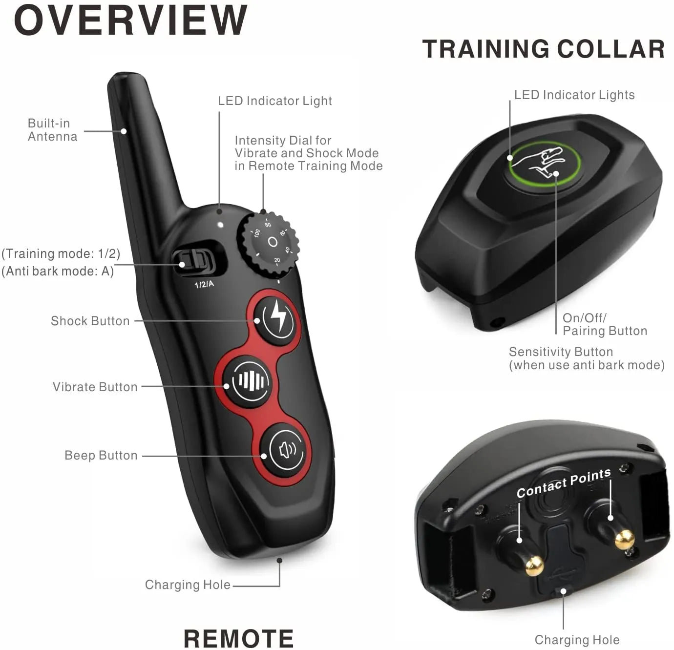 Training Collar With Automatic Anti-Bark and 3 Training Modes