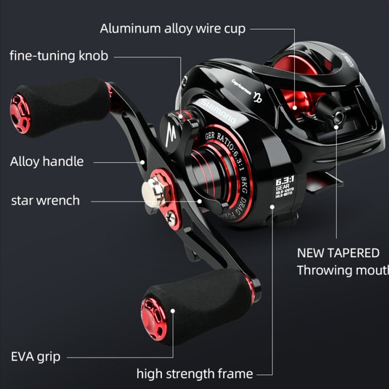 NEW SHIMANO Baitcasting Fishing Reel 6.3:1 Ultra-Linght 200g MAX Drag Power 18LB Long Casting